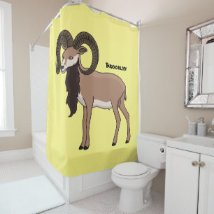 Mouflon goat illustration shower curtain