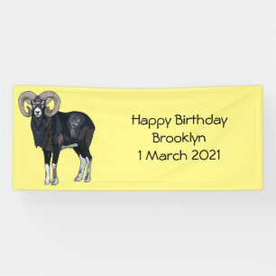 Mouflon sheep cartoon illustration banner