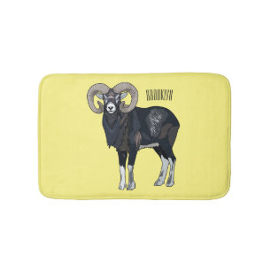 Mouflon sheep cartoon illustration bath mat