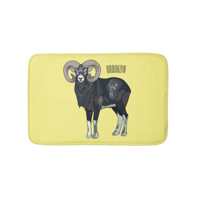 Mouflon sheep cartoon illustration bath mat (Front)