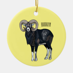 Mouflon sheep cartoon illustration ceramic tree decoration