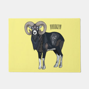 Mouflon sheep cartoon illustration doormat