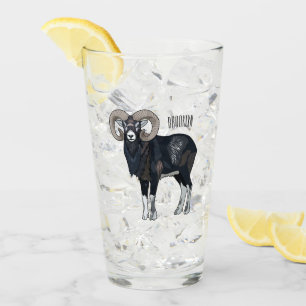Mouflon sheep cartoon illustration glass