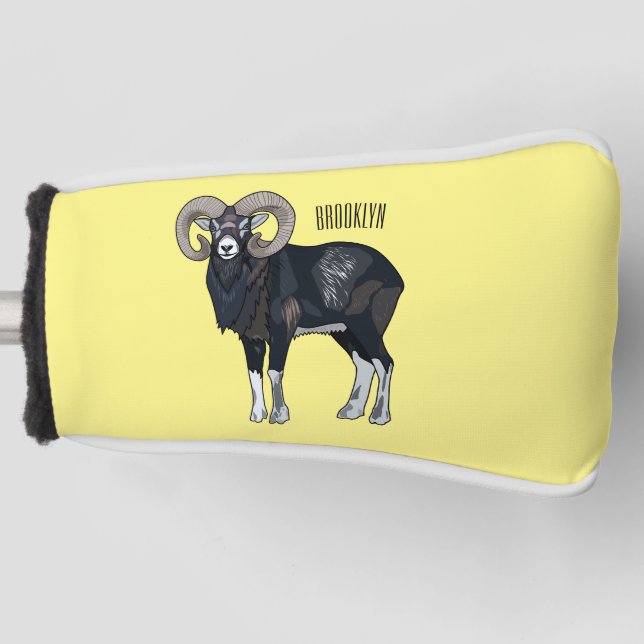Mouflon sheep cartoon illustration golf head cover (Front)