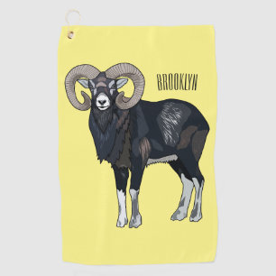 Mouflon sheep cartoon illustration golf towel