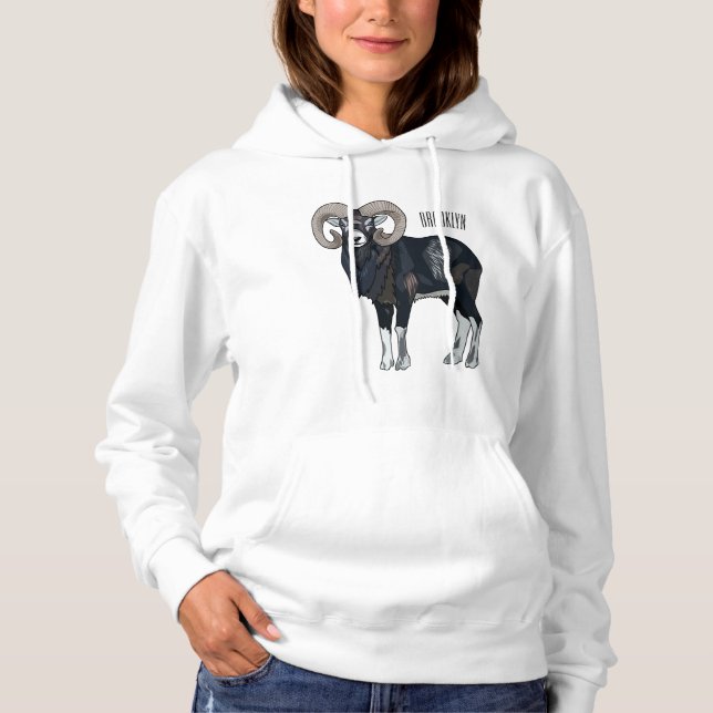 Mouflon sheep cartoon illustration hoodie (Front)