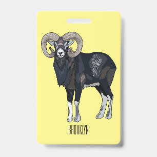 Mouflon sheep cartoon illustration ID badge