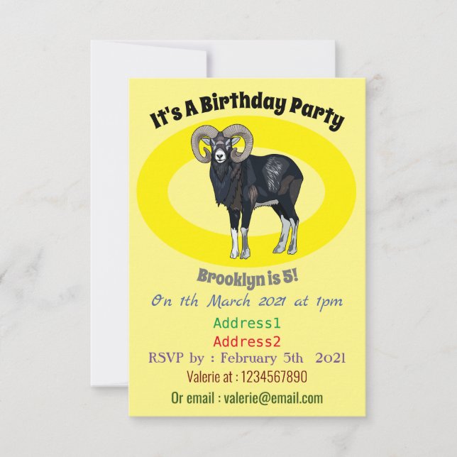Mouflon sheep cartoon illustration invitation (Front)