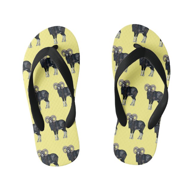 Mouflon sheep cartoon illustration kid's flip flops (Footbed)