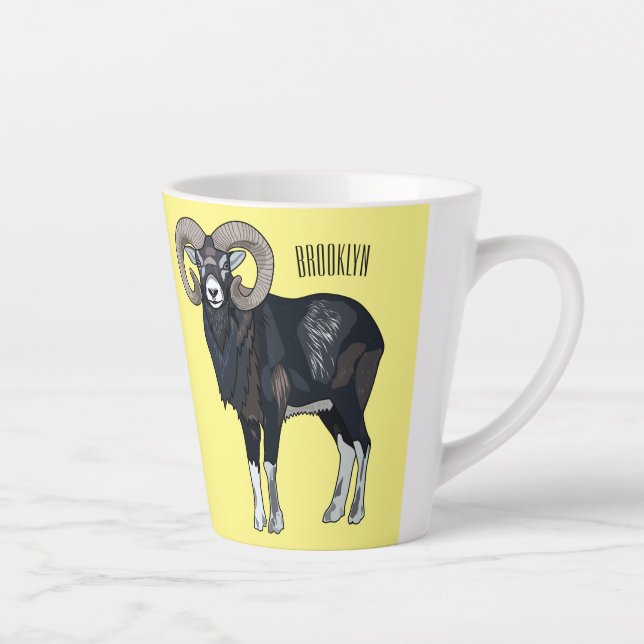 Mouflon sheep cartoon illustration latte mug (Right)
