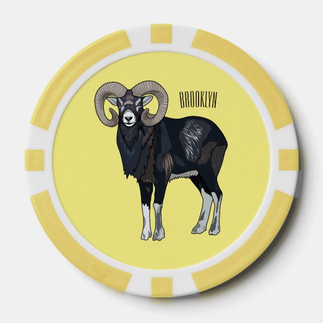 Mouflon sheep cartoon illustration poker chips (Front)