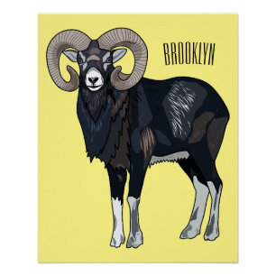 Mouflon sheep cartoon illustration poster