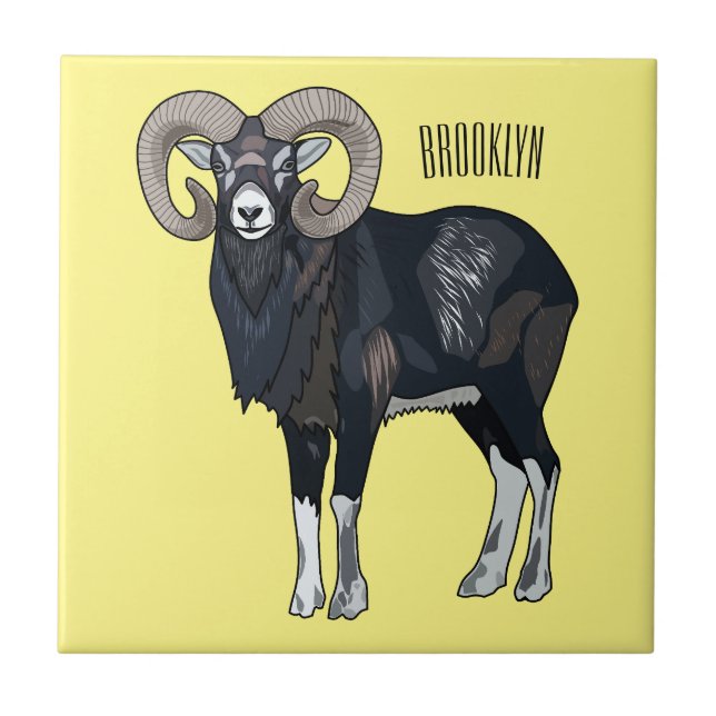 Mouflon sheep cartoon illustration tile (Front)