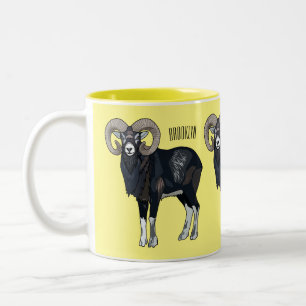 Mouflon sheep cartoon illustration Two-Tone coffee mug