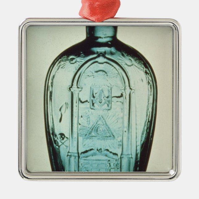 Mould-blown masonic flask metal tree decoration (Front)