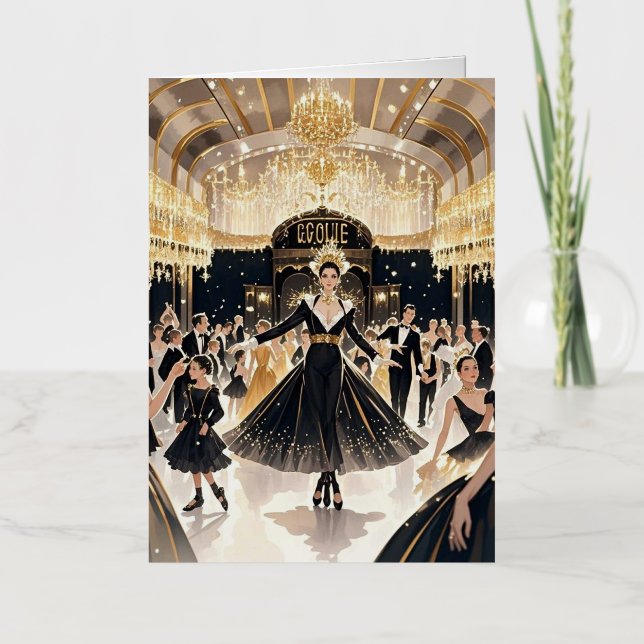 Moulin rouge style, black and gold, Rich luxury  Foil Greeting Card (Front)
