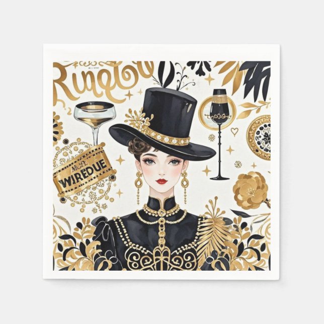 Moulin rouge style, black and gold, Rich luxury  Napkin (Front)