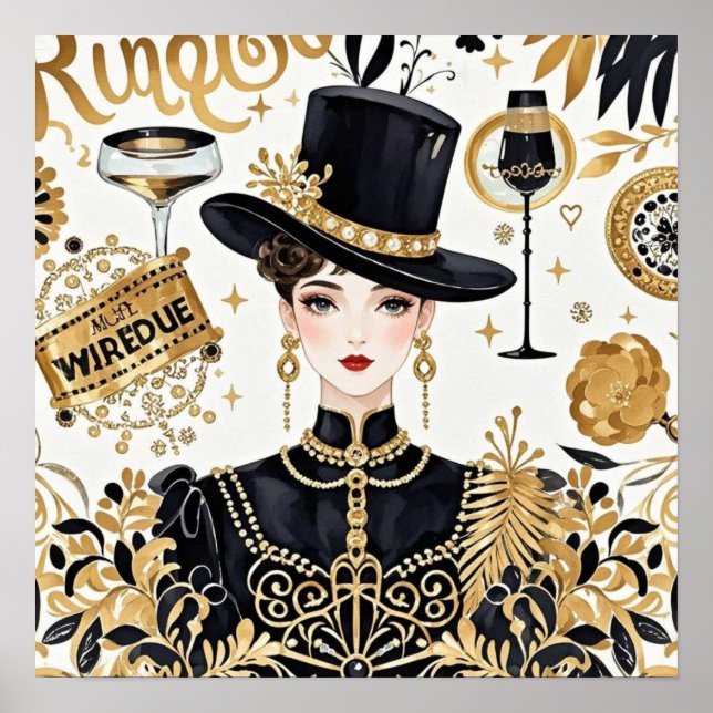 Moulin rouge style, black and gold, Rich luxury  Poster (Front)