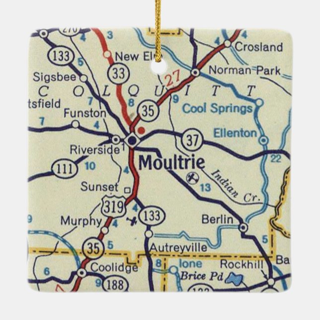 Moultrie GA Vintage Map Ceramic Ornament (Back)