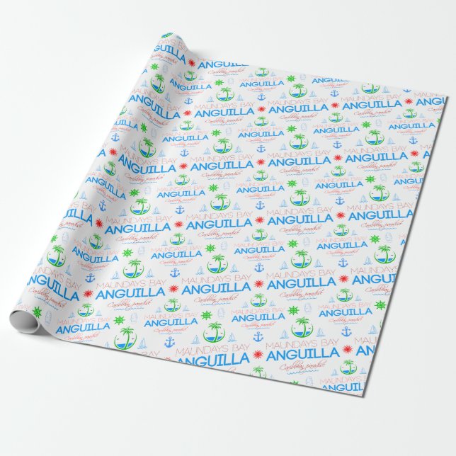 Moundays Bay, Anguilla Colour Text, Images Pattern Wrapping Paper (Unrolled)