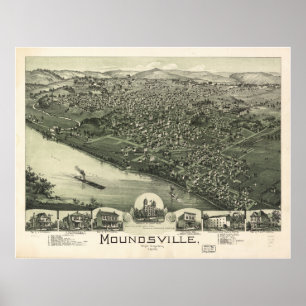 Moundsville W. Virginia 1899 Antique Panoramic Map Poster