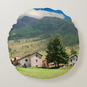 Mount alps villagealps, beauty, building, country, round cushion