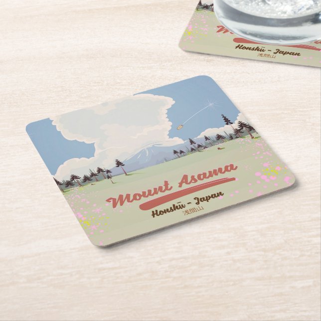 Mount Asama Honshū. Square Paper Coaster (Angled)