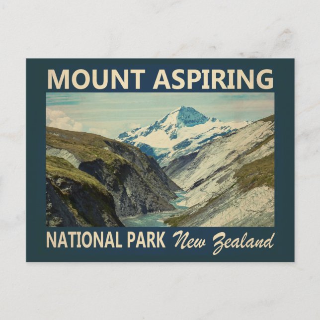 Mount Aspiring National Park New Zealand Vintage Postcard (Front)