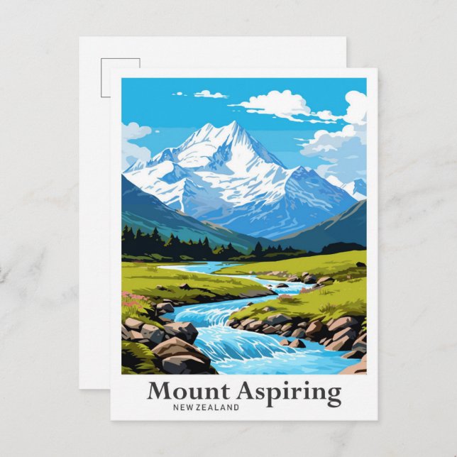 Mount Aspiring New Zealand Travel Illustration Postcard (Front/Back)