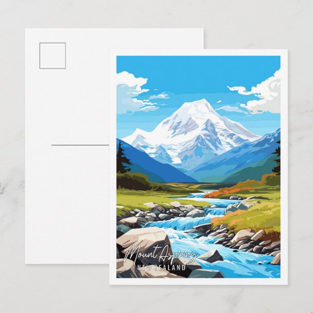 Mount Aspiring New Zealand vintage travel Postcard (Front/Back)