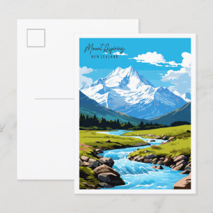 Mount Aspiring vintage travel illustration Postcard