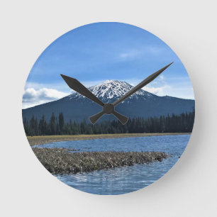 Mount Bachelor at Hosmer Lake, OR Round Clock