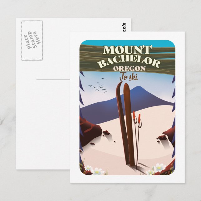 Mount Bachelor Oregon Ski travel poster Postcard (Front/Back)