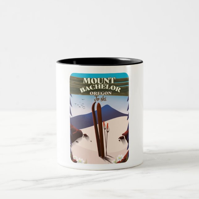 Mount Bachelor Oregon Ski travel poster Two-Tone Coffee Mug (Center)