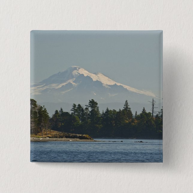 Mount Baker dominates landscape 15 Cm Square Badge (Front)