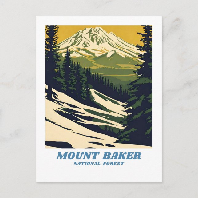 Mount Baker National Forest illustration retro Cla Postcard (Front)