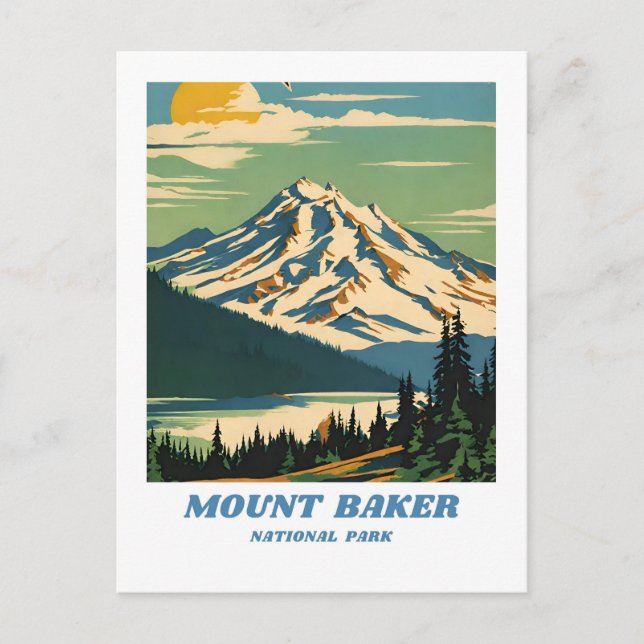 Mount Baker National Forest illustration retro Dec Postcard (Front)