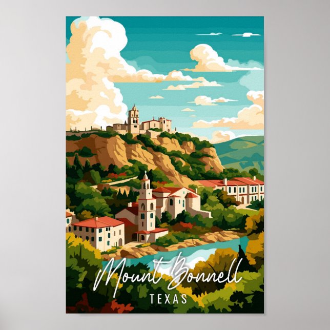 Mount Bonnell Texas US vintage travel illustration Poster (Front)