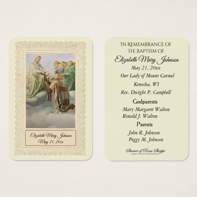 Mount Carmel Baptism Christening Remembrance Card (Front & Back)