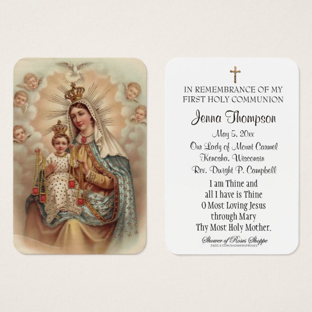 Mount Carmel First Holy Communion Remembrance Card (Front & Back)