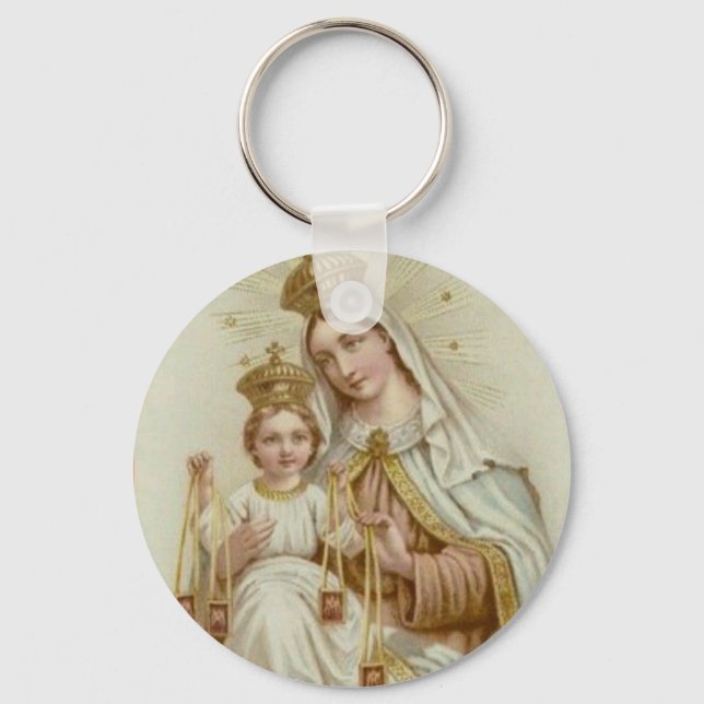 Mount Carmel Virgin Mary Jesus Brown Scapular Key Ring (Front)