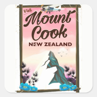 Mount Cook New Zealand travel poster Square Sticker