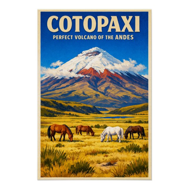 Mount Cotopaxi, Ecuador, in a retro Poster (Front)