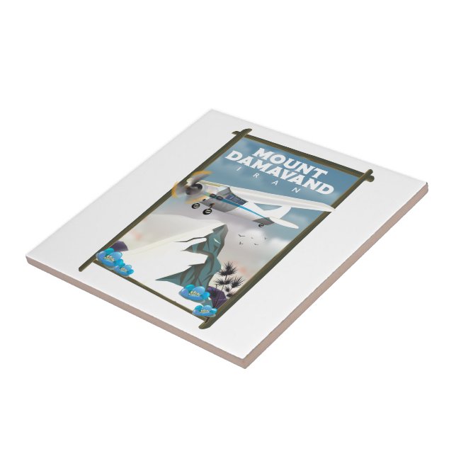Mount Damavand Iran travel poster. Tile (Side)