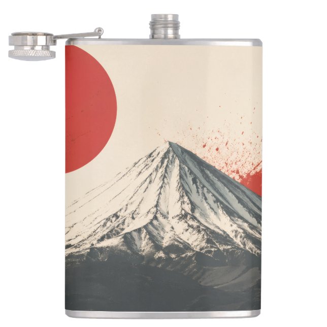 Mount Damavand Minimalist Wall Art – Red Sun Abstr Hip Flask (Opened)