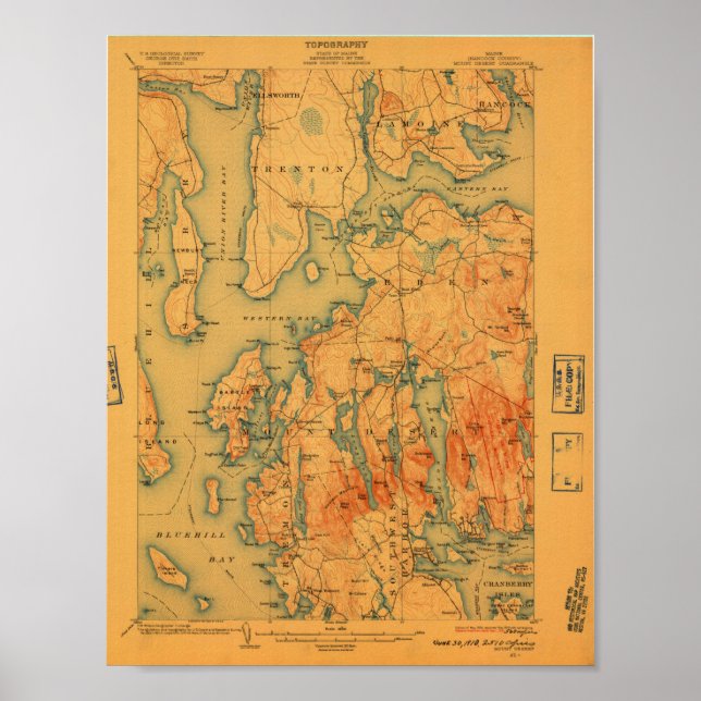 Mount Desert Maine Map; 1908 Poster (Front)