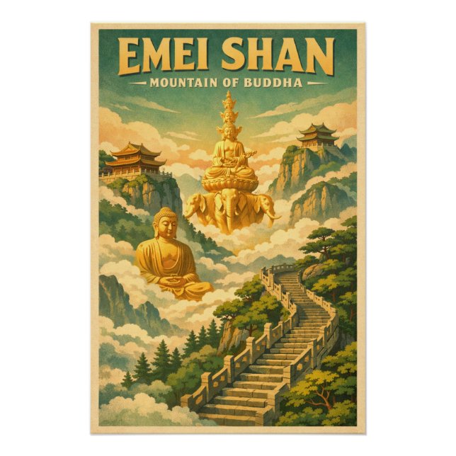 Mount Emei (Emei Shan), China, in a classic retro Poster (Front)