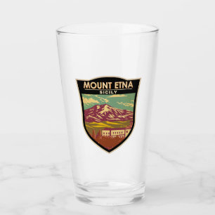 Mount Etna Sicily Travel Art Vintage Glass