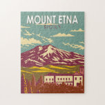 Mount Etna Sicily Travel Art Vintage Jigsaw Puzzle<br><div class="desc">Mount Etna in a vector art style. Mount Etna is on the east coast of Sicily in between the cities of Messina and Catania Italy</div>
