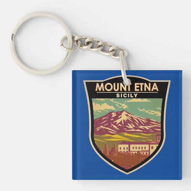 Mount Etna Sicily Travel Art Vintage Key Ring (Front)